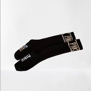 PINK tube socks, black and white